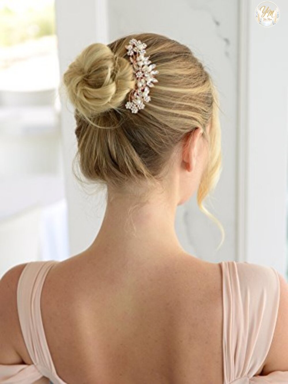 Vintage Bridal Hair Comb with Simulated Pearl Crystal Accents - Picture 4 of 6
